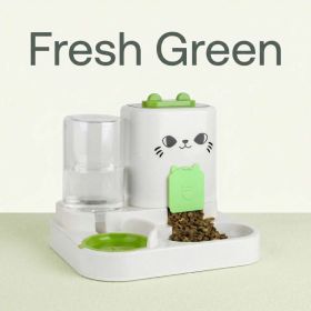 4 Colors Gravity Pet Feeder And Waterer Set Cute Cat Shape Automatic Food Water Dispenser Large Capacity Detachable Stable Base Feeding Bowl For (Option: FACE FAD GREEN)