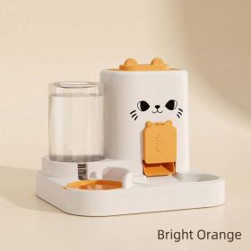 4 Colors Gravity Pet Feeder And Waterer Set Cute Cat Shape Automatic Food Water Dispenser Large Capacity Detachable Stable Base Feeding Bowl For (Option: FACE FAD ORANGE)